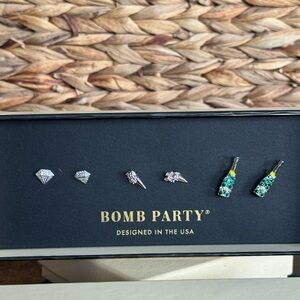 "Time to Celebrate" Cubic Zirconia Enamel Earrings - Silver & Blue